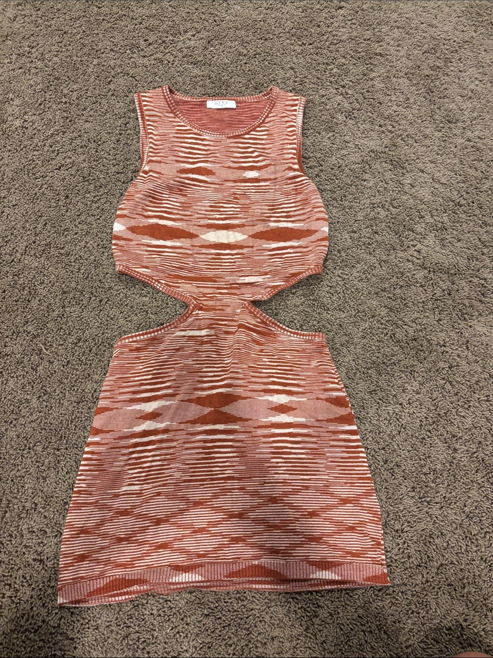 Grey Bandit Rust and Cream Cutout Knit Mini Dress